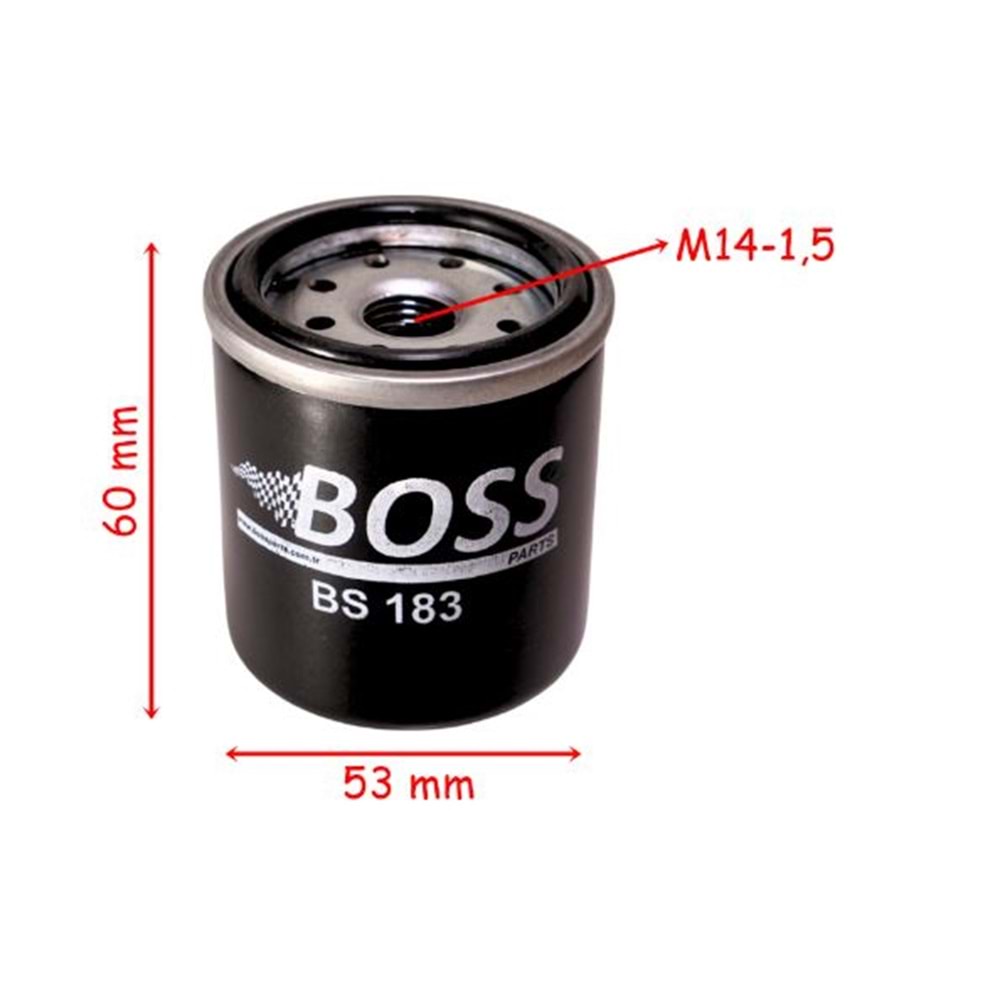 YAĞ FİLİTRESİ BOSS BS183 (HF183) 53-60-M14-1,5 APRİLLİA SR 125-200 RESSİVO 250 VESPA