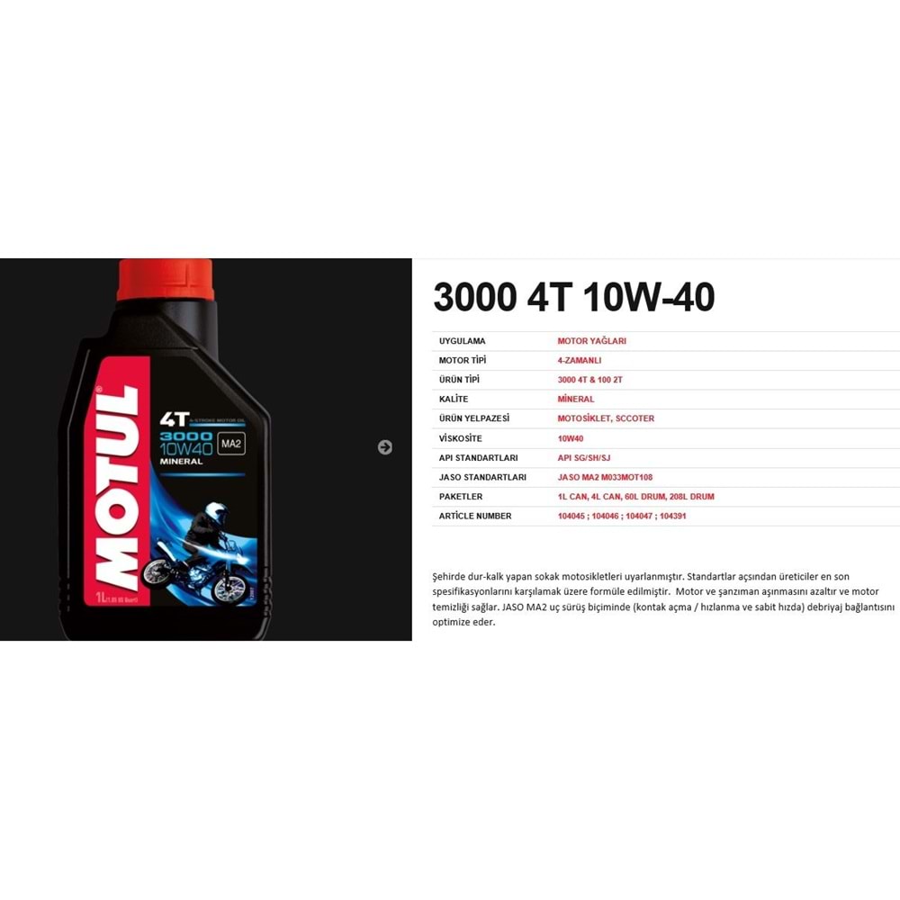 YAĞ 1 LT 10/40 3000 MOTUL (12li paket)