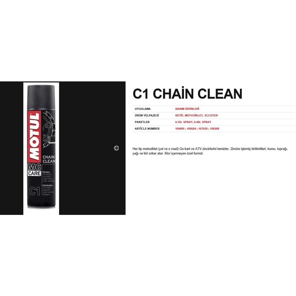 ZİNCİR SPREYİ TEMİZLEME C1 MOTUL 400ml